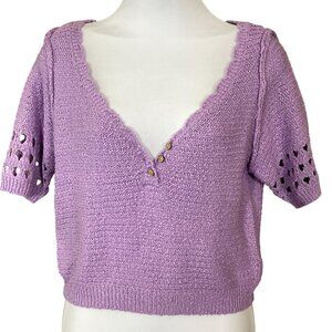 Free People Bree Cropped Pullover Purple Short Sleeve Sweater XS NWT Revolve